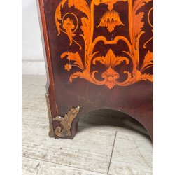 COPPIA COMODINI LEGNO INTARSIATO EPOCA '900 3 CASSETTI DECORI BRONZO DORATO