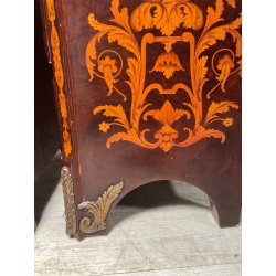 COPPIA COMODINI LEGNO INTARSIATO EPOCA '900 3 CASSETTI DECORI BRONZO DORATO