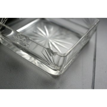  ANTIPASTIERA TRAY 4 GLASS SILVERPLATE CRISTALLO MOLATO VINTAGE FOOTED SERVING