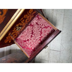 COPPIA COMODINI LEGNO INTARSIATO EPOCA '900 3 CASSETTI DECORI BRONZO DORATO