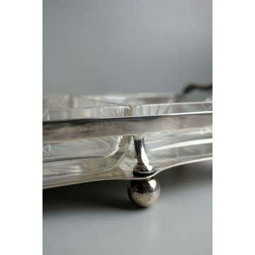  ANTIPASTIERA TRAY 4 GLASS SILVERPLATE CRISTALLO MOLATO VINTAGE FOOTED SERVING