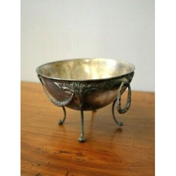 ALZATA CENTROTAVOLA COPPA IMPERO METALLO ARGENTATO CESTINO ORNATO VINTAGE  '900 