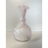 VASO FIORI VETRO MURANO GLOBOSO BOCCA ONDULATA INCLUSIONI BIANCO ROSA BLU '60