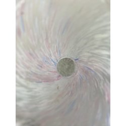 VASO FIORI VETRO MURANO GLOBOSO BOCCA ONDULATA INCLUSIONI BIANCO ROSA BLU '60