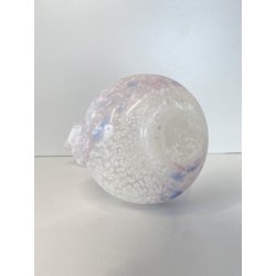 VASO FIORI VETRO MURANO GLOBOSO BOCCA ONDULATA INCLUSIONI BIANCO ROSA BLU '60