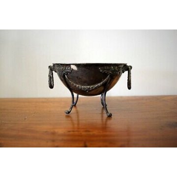 ALZATA CENTROTAVOLA COPPA IMPERO METALLO ARGENTATO CESTINO ORNATO VINTAGE  '900 