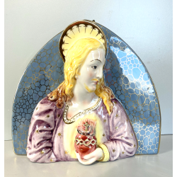 STATUA PLACCA DEVOZIONALE CERAMICA BASSORILIEVO SACRO CUORE GESU' 855 "Bernini"