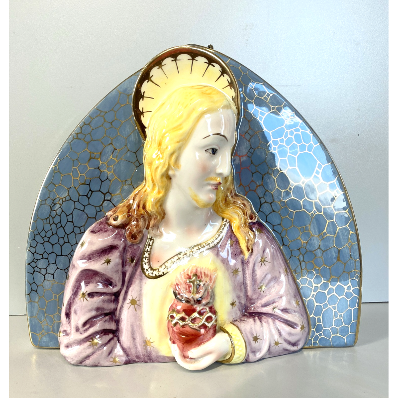 STATUA PLACCA DEVOZIONALE CERAMICA BASSORILIEVO SACRO CUORE GESU' 855 "Bernini"