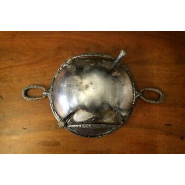 ALZATA CENTROTAVOLA COPPA IMPERO METALLO ARGENTATO CESTINO ORNATO VINTAGE  '900 