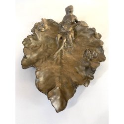 ANTICO PIATTO DECORATIVO CENTROTAVOLA SVUOTATASCHE SCULTURA BRONZO ART NOUVEAU