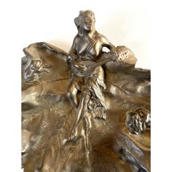 ANTICO PIATTO DECORATIVO CENTROTAVOLA SVUOTATASCHE SCULTURA BRONZO ART NOUVEAU