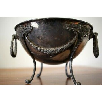 ALZATA CENTROTAVOLA COPPA IMPERO METALLO ARGENTATO CESTINO ORNATO VINTAGE  '900 