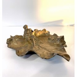 ANTICO PIATTO DECORATIVO CENTROTAVOLA SVUOTATASCHE SCULTURA BRONZO ART NOUVEAU