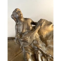ANTICO PIATTO DECORATIVO CENTROTAVOLA SVUOTATASCHE SCULTURA BRONZO ART NOUVEAU