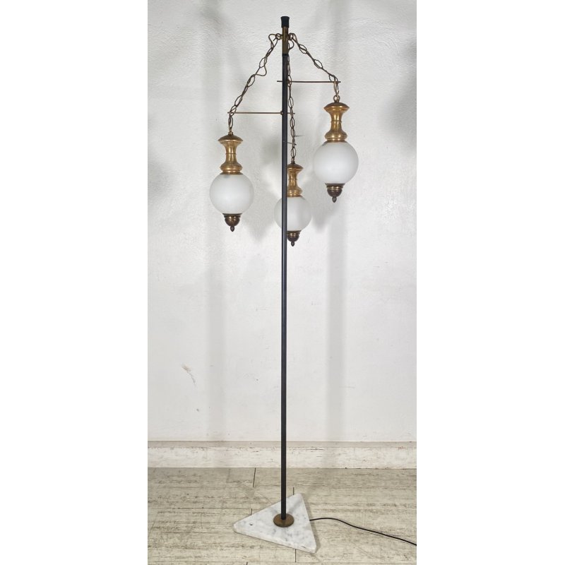 LAMPADA TERRA PIANTANA VINTAGE VETRO OPALINO OTTONE MARMO ART DECÒ SALOTTO EPOCA