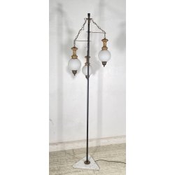 LAMPADA TERRA PIANTANA VINTAGE VETRO OPALINO OTTONE MARMO ART DECÒ SALOTTO EPOCA