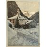 QUADRO DIPINTO OLIO Pagani 1987 PAESAGGIO NEVE Valsesia Rima S. Giuseppe CHIESA