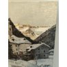 QUADRO DIPINTO OLIO Pagani 1987 PAESAGGIO NEVE Valsesia Rima S. Giuseppe CHIESA