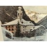 QUADRO DIPINTO OLIO Pagani 1987 PAESAGGIO NEVE Valsesia Rima S. Giuseppe CHIESA