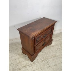 ANTICO piccolo CANTERANO COMODINO CASSETTIERA  epoca 1800 Legno Noce 2 CASSETTI