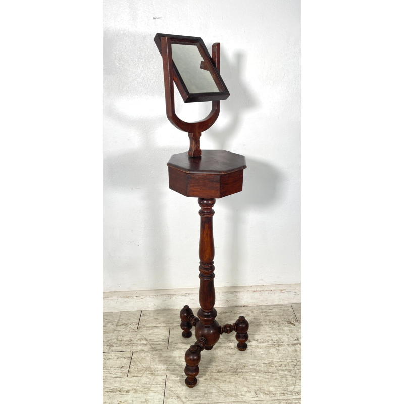 ANTICA PICCOLA STRETTA TOILETTE PSICHE IMPERO SPECCHIO LEGNO NOCE TORNITA VANO