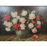 ANTICO QUADRO DIPINTO OLIO TAVOLA L. Salomoni NATURA MORTA Vaso Fiori ROSE frame