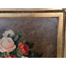 ANTICO QUADRO DIPINTO OLIO TAVOLA L. Salomoni NATURA MORTA Vaso Fiori ROSE frame