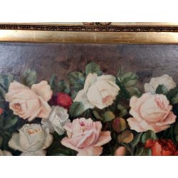ANTICO QUADRO DIPINTO OLIO TAVOLA L. Salomoni NATURA MORTA Vaso Fiori ROSE frame