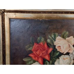 ANTICO QUADRO DIPINTO OLIO TAVOLA L. Salomoni NATURA MORTA Vaso Fiori ROSE frame