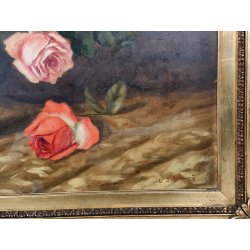 ANTICO QUADRO DIPINTO OLIO TAVOLA L. Salomoni NATURA MORTA Vaso Fiori ROSE frame