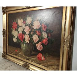 ANTICO QUADRO DIPINTO OLIO TAVOLA L. Salomoni NATURA MORTA Vaso Fiori ROSE frame