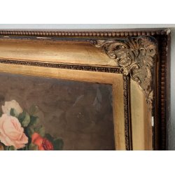 ANTICO QUADRO DIPINTO OLIO TAVOLA L. Salomoni NATURA MORTA Vaso Fiori ROSE frame