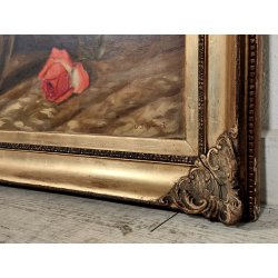 ANTICO QUADRO DIPINTO OLIO TAVOLA L. Salomoni NATURA MORTA Vaso Fiori ROSE frame