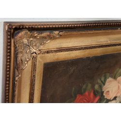ANTICO QUADRO DIPINTO OLIO TAVOLA L. Salomoni NATURA MORTA Vaso Fiori ROSE frame