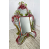 ANTICA SPECCHIERA VENEZIANA EPOCA '900 DECORO FLOREALE VETRO VERDE ROSA SPECCHIO
