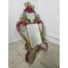 ANTICA SPECCHIERA VENEZIANA EPOCA '900 DECORO FLOREALE VETRO VERDE ROSA SPECCHIO