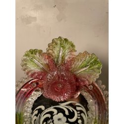 ANTICA SPECCHIERA VENEZIANA EPOCA '900 DECORO FLOREALE VETRO VERDE ROSA SPECCHIO