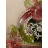 ANTICA SPECCHIERA VENEZIANA EPOCA '900 DECORO FLOREALE VETRO VERDE ROSA SPECCHIO