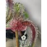 ANTICA SPECCHIERA VENEZIANA EPOCA '900 DECORO FLOREALE VETRO VERDE ROSA SPECCHIO