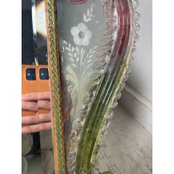 ANTICA SPECCHIERA VENEZIANA EPOCA '900 DECORO FLOREALE VETRO VERDE ROSA SPECCHIO