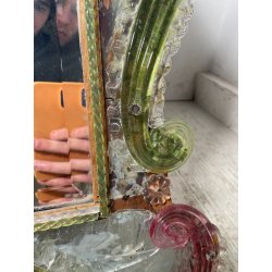 ANTICA SPECCHIERA VENEZIANA EPOCA '900 DECORO FLOREALE VETRO VERDE ROSA SPECCHIO