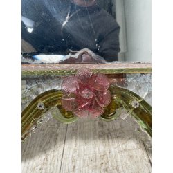 ANTICA SPECCHIERA VENEZIANA EPOCA '900 DECORO FLOREALE VETRO VERDE ROSA SPECCHIO