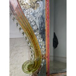 ANTICA SPECCHIERA VENEZIANA EPOCA '900 DECORO FLOREALE VETRO VERDE ROSA SPECCHIO