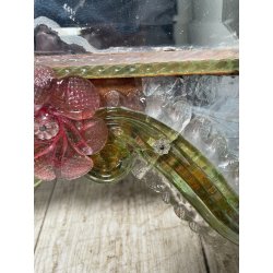 ANTICA SPECCHIERA VENEZIANA EPOCA '900 DECORO FLOREALE VETRO VERDE ROSA SPECCHIO