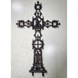 ANTICO CROCIFISSO GHISA/FERRO NEOGOTICO CROCE ORNAMENTALE RELIGIOSO 105 cm/h 800