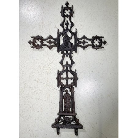 ANTICO CROCIFISSO GHISA/FERRO NEOGOTICO CROCE ORNAMENTALE RELIGIOSO 105 cm/h 800