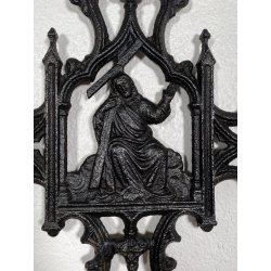 ANTICO CROCIFISSO GHISA/FERRO NEOGOTICO CROCE ORNAMENTALE RELIGIOSO 105 cm/h 800
