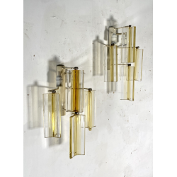 COPPIA APPLIQUE VETRO MURANO DESIGN STILE Venini "Triedri" WALL LAMP SCONCE '70