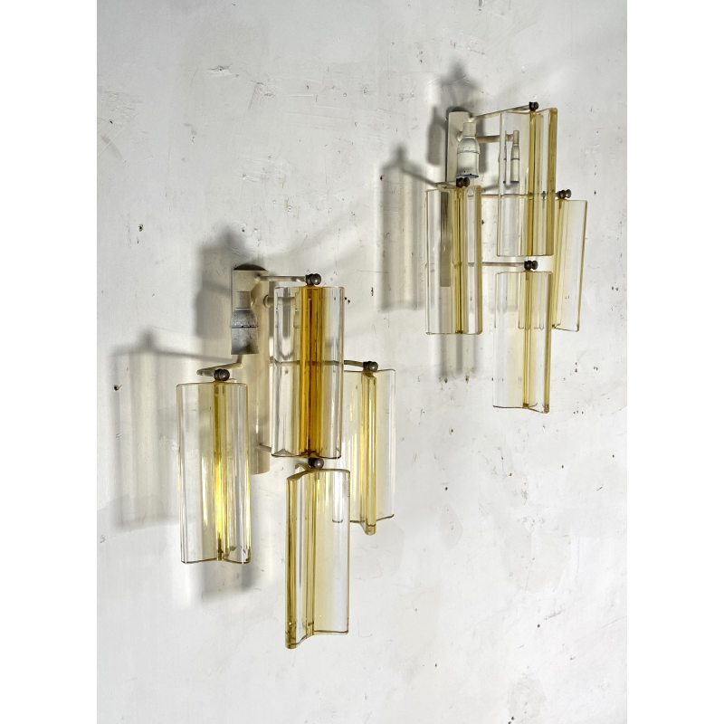 COPPIA APPLIQUE VETRO MURANO DESIGN STILE Venini "Triedri" WALL LAMP SCONCE '70
