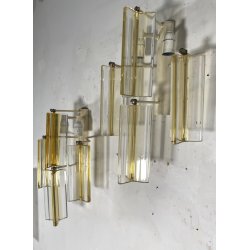 COPPIA APPLIQUE VETRO MURANO DESIGN STILE Venini "Triedri" WALL LAMP SCONCE '70